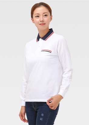 30수 T/C 백색 요꼬배색 긴팔티셔츠(남여공용) - 춘추용